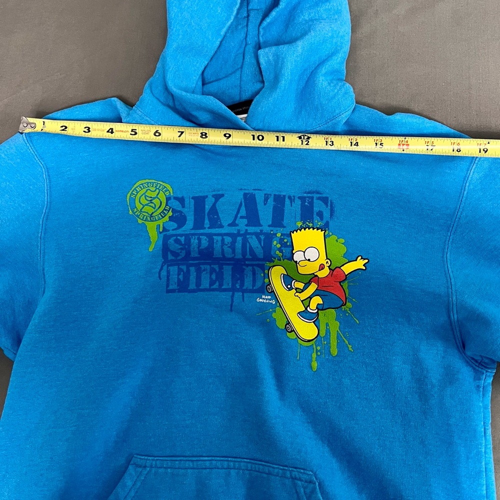 VTG Universal Studios BART Simpson Blue Hoodie Skate Springfield Youth Large - Picture 4 of 7